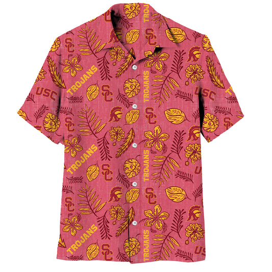 USC Trojans Wes and Willy Mens College Hawaiian Short Sleeve Button Down Shirt Vintage Floral