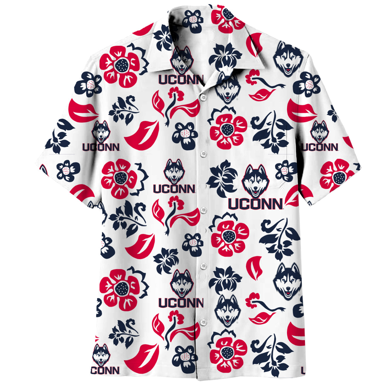 UConn Huskies Wes and Willy Mens Vault Button Up Hawaiian Shirt