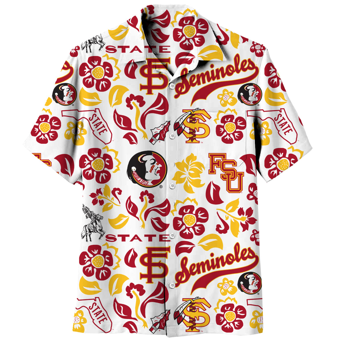 Florida State Seminoles Throwback Wes and Willy Mens Vault Button Up Hawaiian Shirt