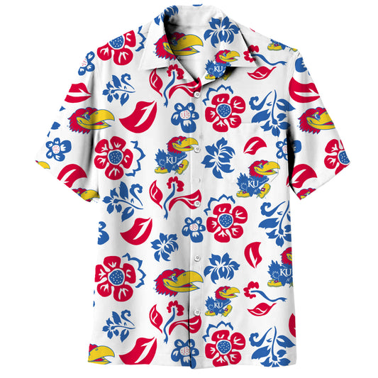 Kansas Jayhawks  Wes and Willy Mens Vault Button Up Hawaiian Shirt- Current Logos