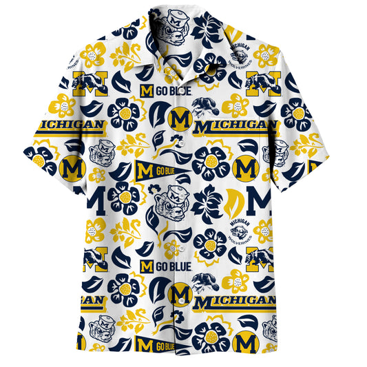 Michigan Wolverines Wes and Willy Mens Vault Button Up Hawaiian Shirt