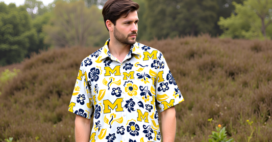 Michigan Wolverines Wes and Willy Mens Vault Button Up Hawaiian Shirt