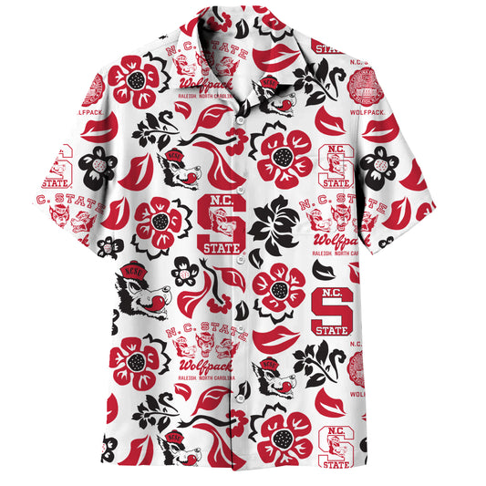 North Carolina State Wolfpack Wes and Willy Mens Vault Button Up Hawaiian Shirt