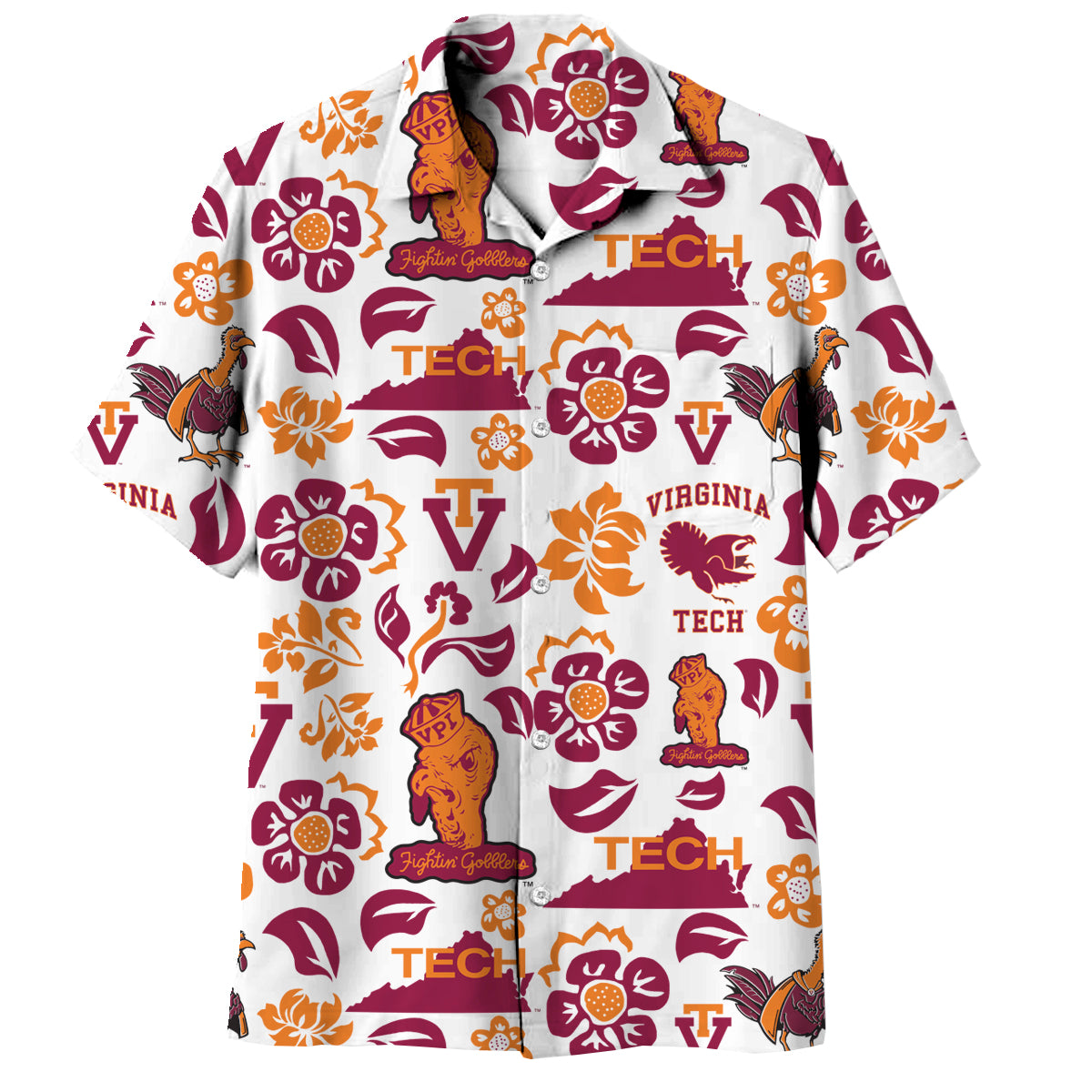 Virginia Tech Wes and Willy Mens Vault Button Up Hawaiian Shirt