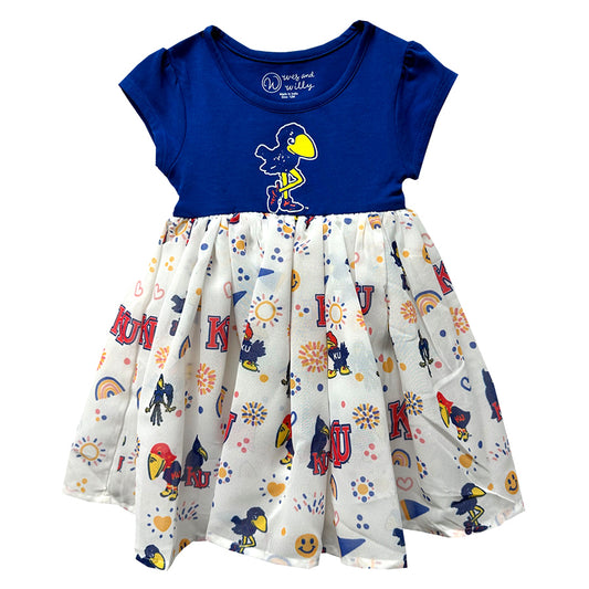 Kansas Jayhawks Wes and Willy Baby and Little Girls Princess Vault Dress