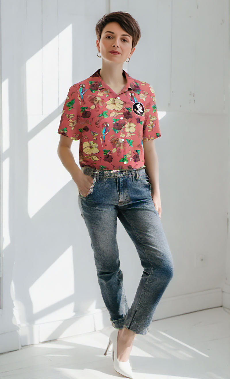 Florida State Seminoles Wes and Willy Tropical Parrot Print Hawaiian Button Up Shirt