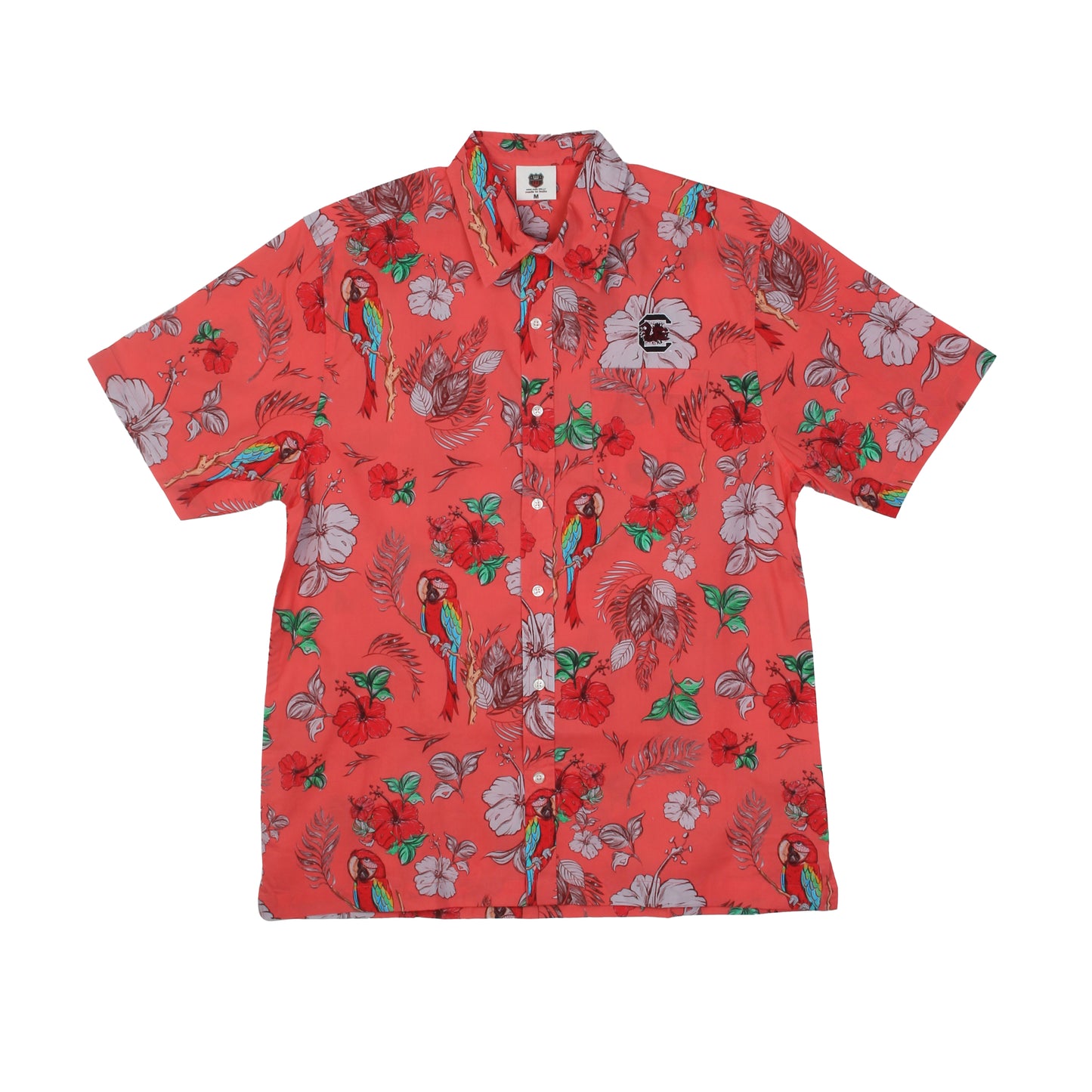 South Carolina Gamecocks Wes and Willy Tropical Parrot Print Hawaiian Button Up Shirt