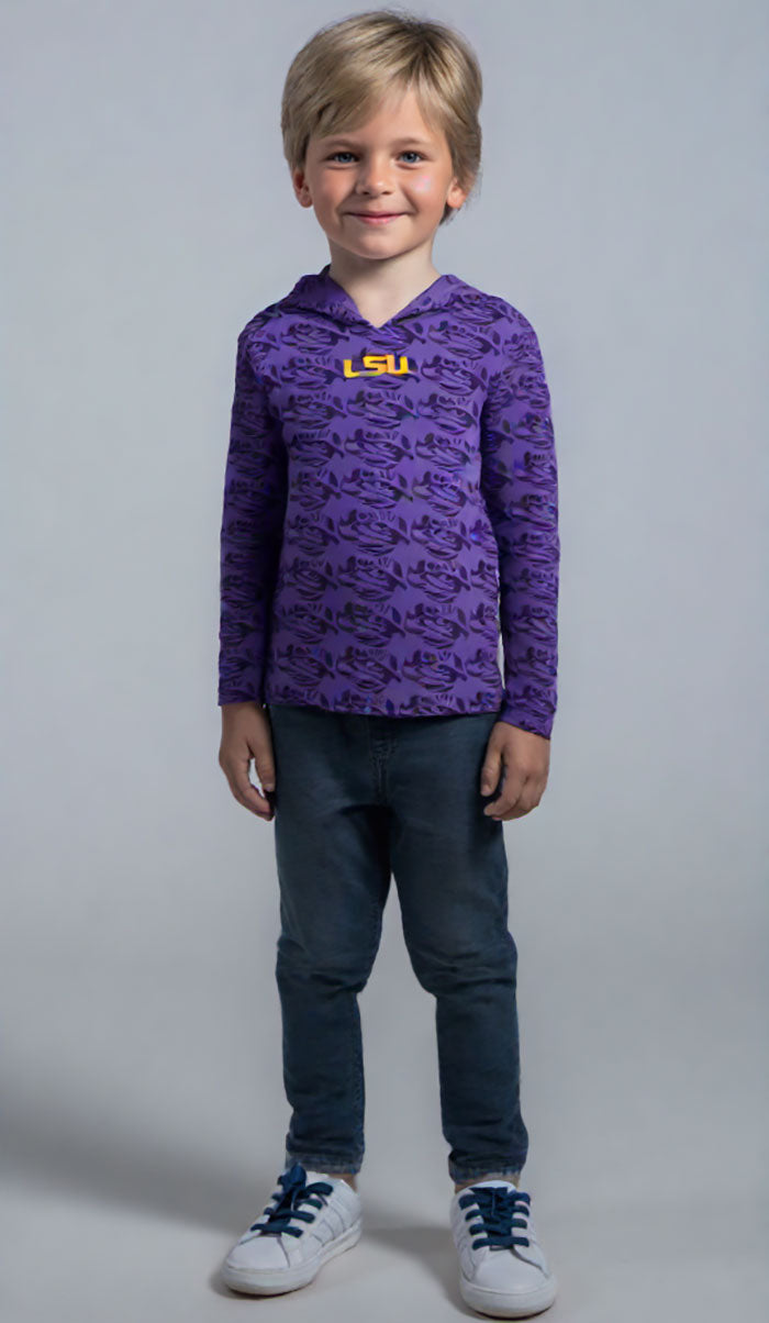 LSU Tigers Wes and Willy Kids All Over Team Logo Long Sleeve T-Shirt