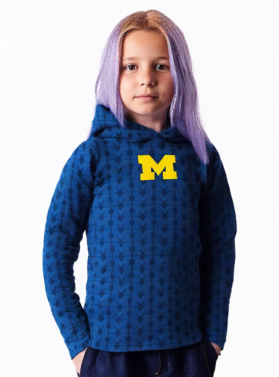 Michigan Wolverines Wes and Willy Kids All Over Team Logo Long Sleeve T-Shirt