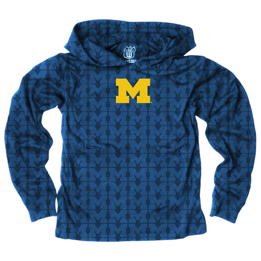 Michigan Wolverines Wes and Willy Kids All Over Team Logo Long Sleeve T-Shirt