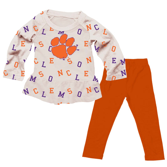 Clemson Tigers Wes and Willy Infant and Toddler Girls All Over Team Logo Outfit