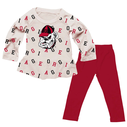 Georgia Bulldogs Wes and Willy Infant and Toddler Girls All Over Team Logo Outfit