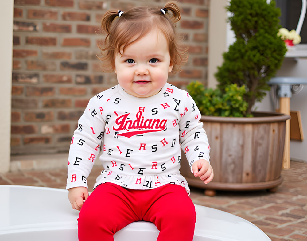 Indiana Hoosiers Wes and Willy Infant and Toddler Girls All Over Team Logo Outfit