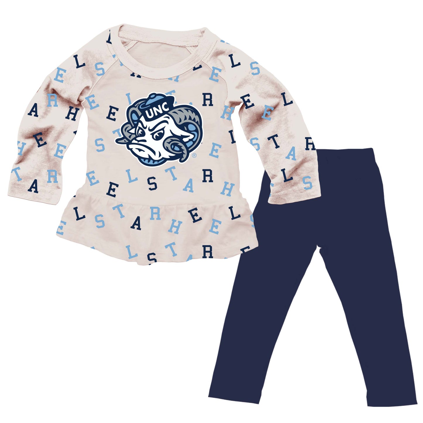 North Carolina Tar Heels Wes and Willy Infant and Toddler Girls All Over Team Logo Outfit