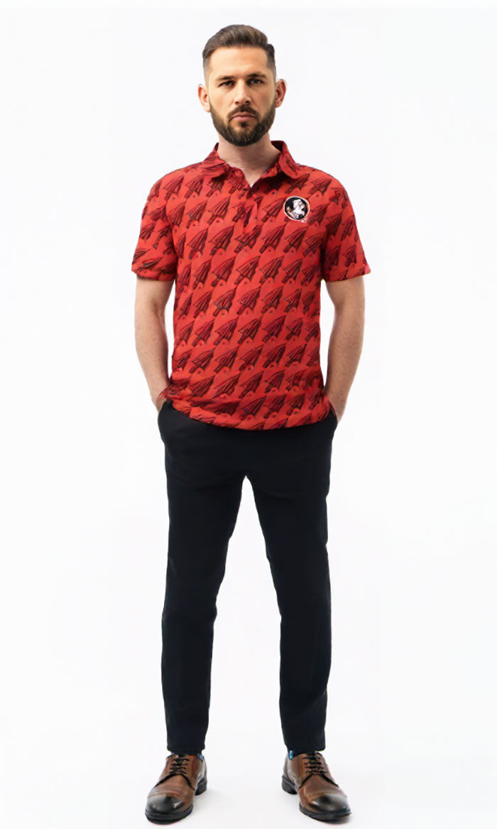 Florida State Seminoles Wes and Willy Mens All Over Logo Polo Shirt