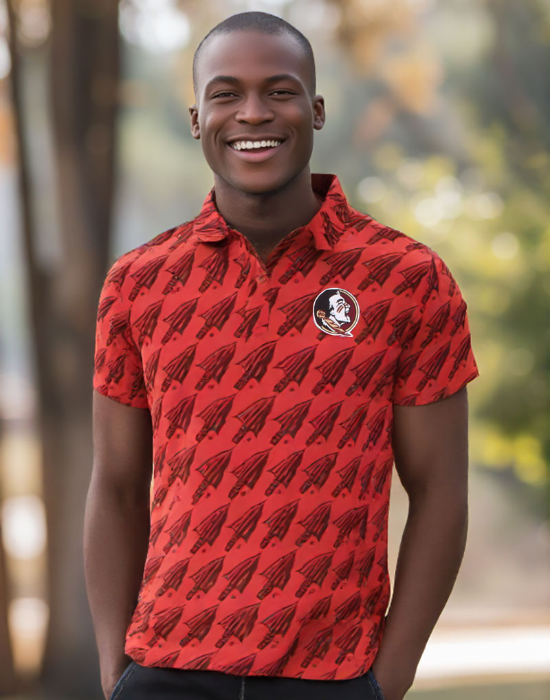 Florida State Seminoles Wes and Willy Mens All Over Logo Polo Shirt