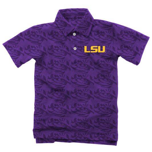 LSU Tigers Wes and Willy Mens All Over Logo Polo Shirt