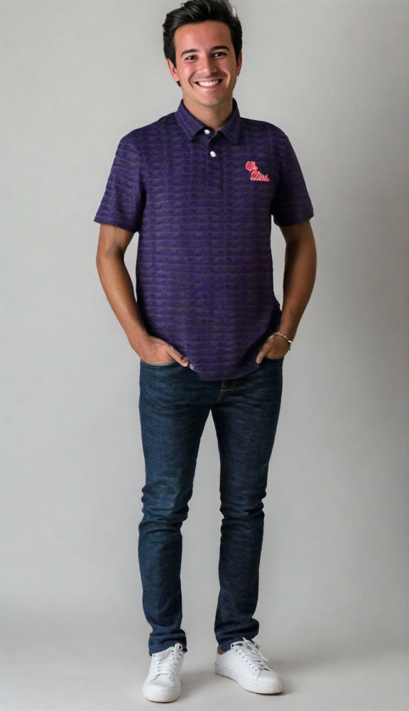 Ole Miss Rebels Wes and Willy Mens All Over Logo Polo Shirt