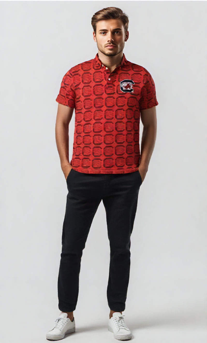 South Carolina Gamecocks Wes and Willy Mens All Over Logo Polo Shirt