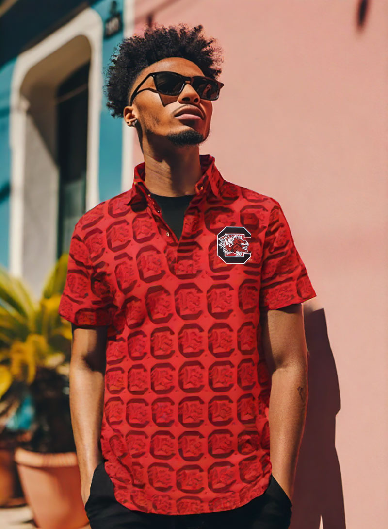 South Carolina Gamecocks Wes and Willy Mens All Over Logo Polo Shirt