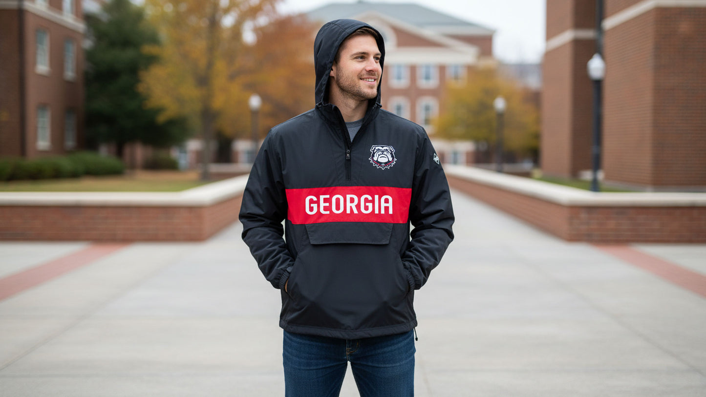 Georgia Bulldogs Franchise Club Mens NCAA Alpha Anorak Jacket Black-New Logo