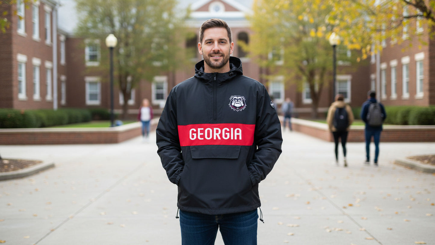 Georgia Bulldogs Franchise Club Mens NCAA Alpha Anorak Jacket Black-New Logo