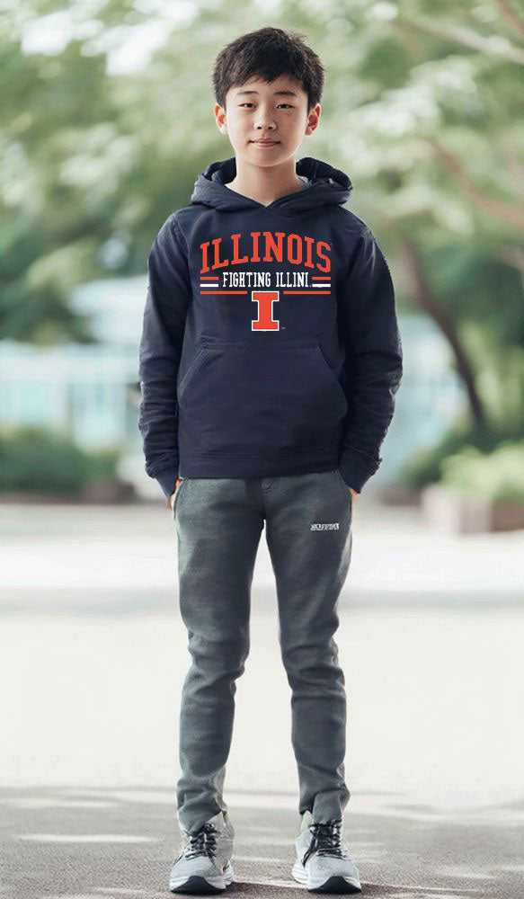 Illinois Fighting Illini Wes and Willy Toddler, Kids and Youth Long Sleeve Hooded T-Shirt