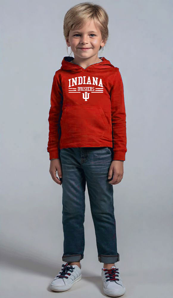 Indiana Hoosiers Wes and Willy Toddler, Kids and Youth Long Sleeve Hooded T-Shirt