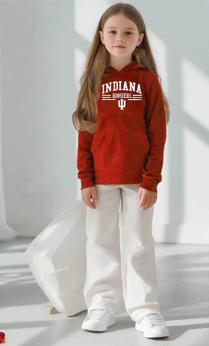 Indiana Hoosiers Wes and Willy Toddler, Kids and Youth Long Sleeve Hooded T-Shirt