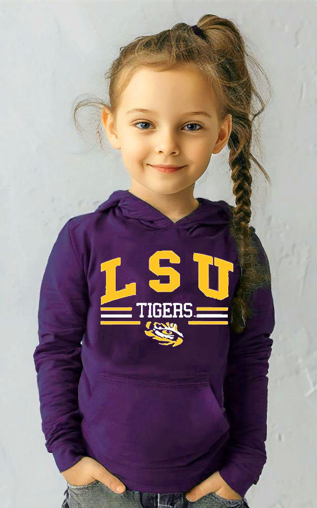 LSU Tigers Wes and Willy Toddler, Kids and Youth Long Sleeve Hooded T-Shirt