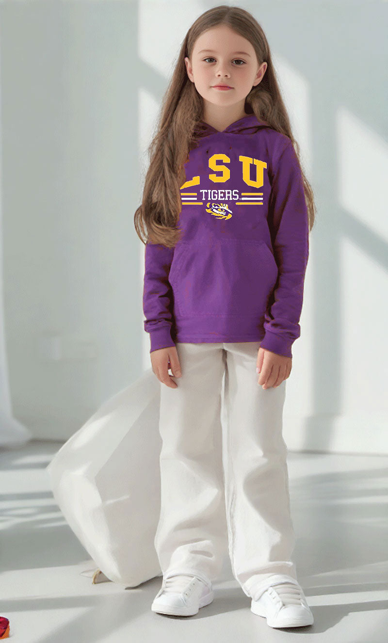 LSU Tigers Wes and Willy Toddler, Kids and Youth Long Sleeve Hooded T-Shirt