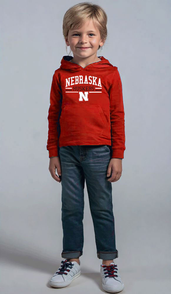 Nebraska Cornhuskers Wes and Willy Toddler, Kids and Youth Long Sleeve Hooded T-Shirt