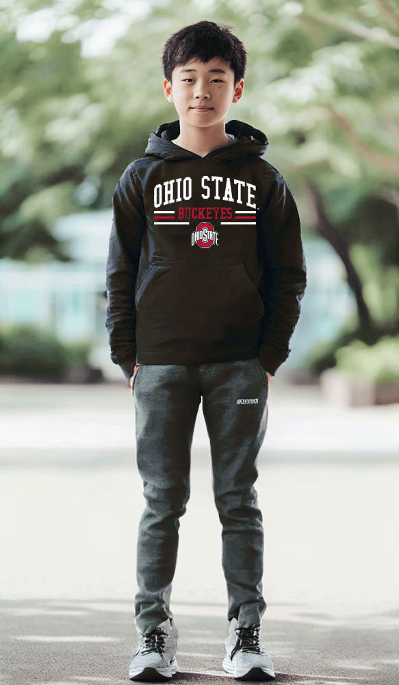 Ohio State Buckeyes Wes and Willy  Toddler, Kids and Youth Long Sleeve Hooded T-Shirt Black