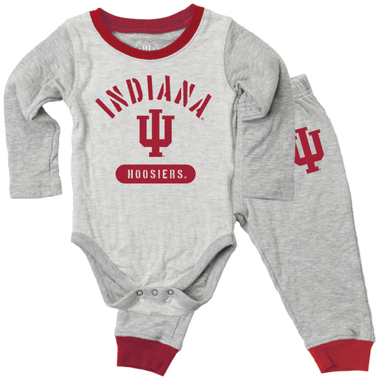 Indiana Hoosiers Wes and Willy Baby College Jie Jie Long Sleeve Bodysuit and Pant Set