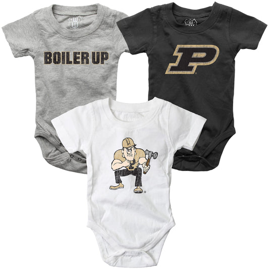 Purdue Boilermakers Wes and Willy Baby 3 Pack Bodysuits