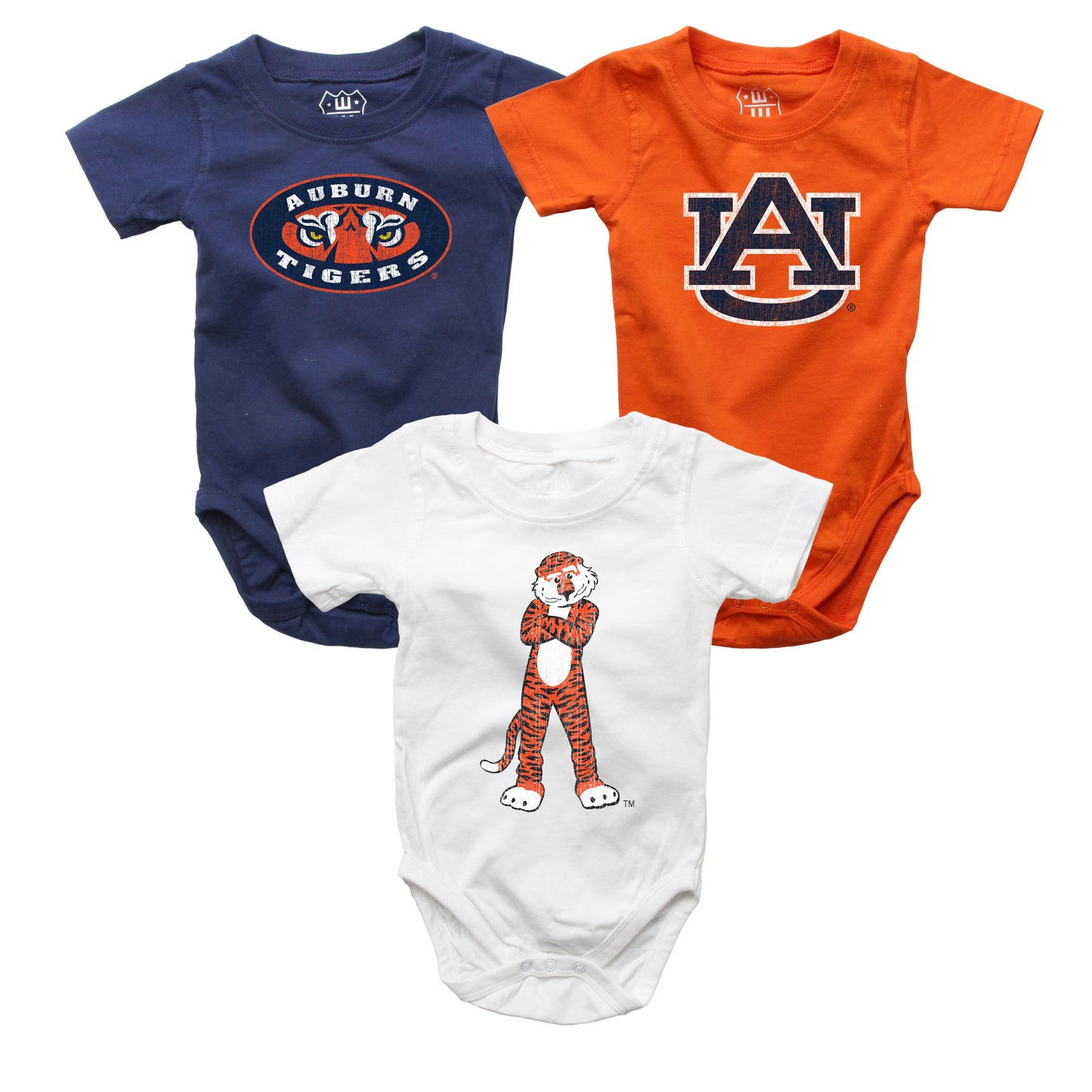 Auburn Tigers Wes and Willy Baby 3 Pack Bodysuits