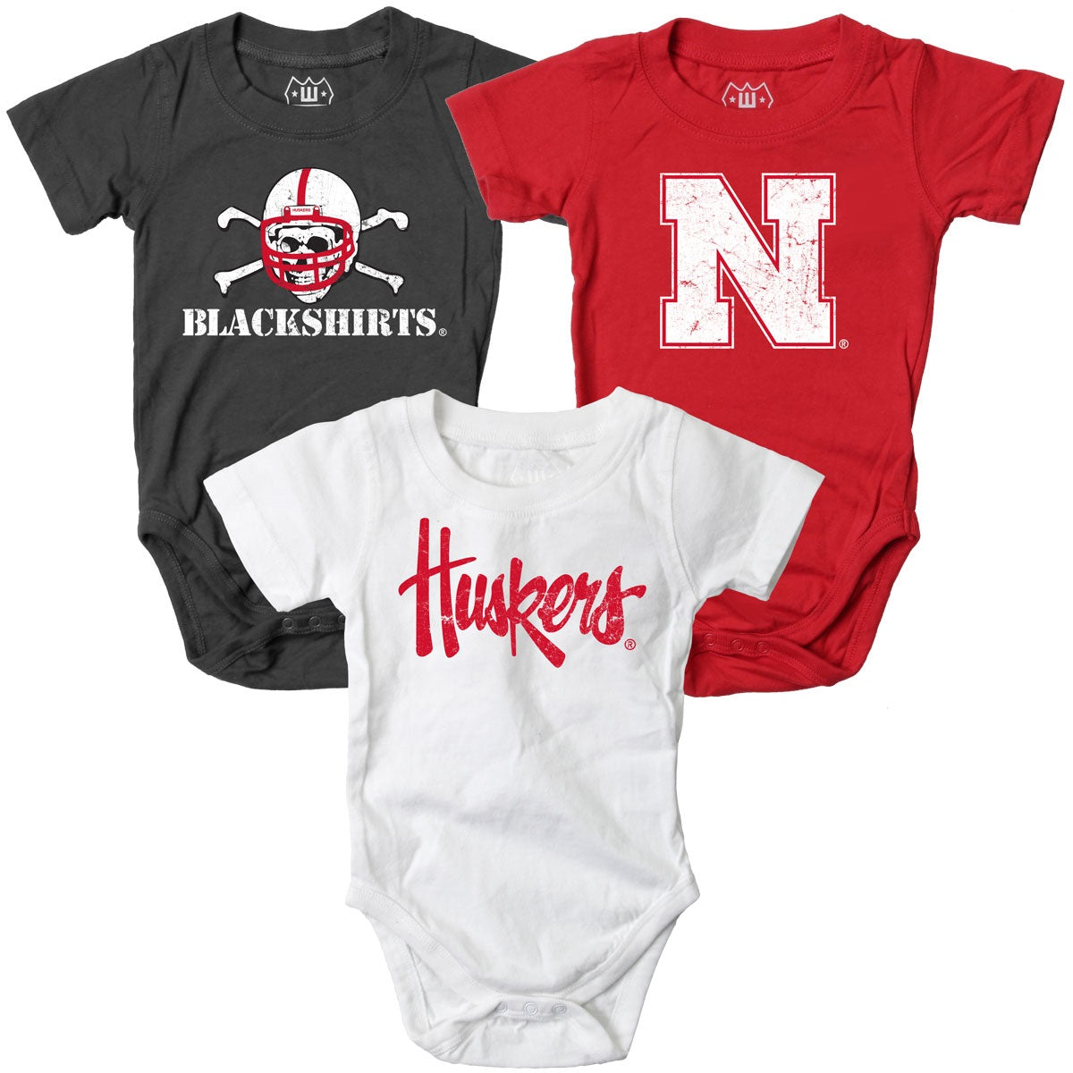 Nebraska Cornhuskers Wes and Willy Baby 3 Pack Bodysuits