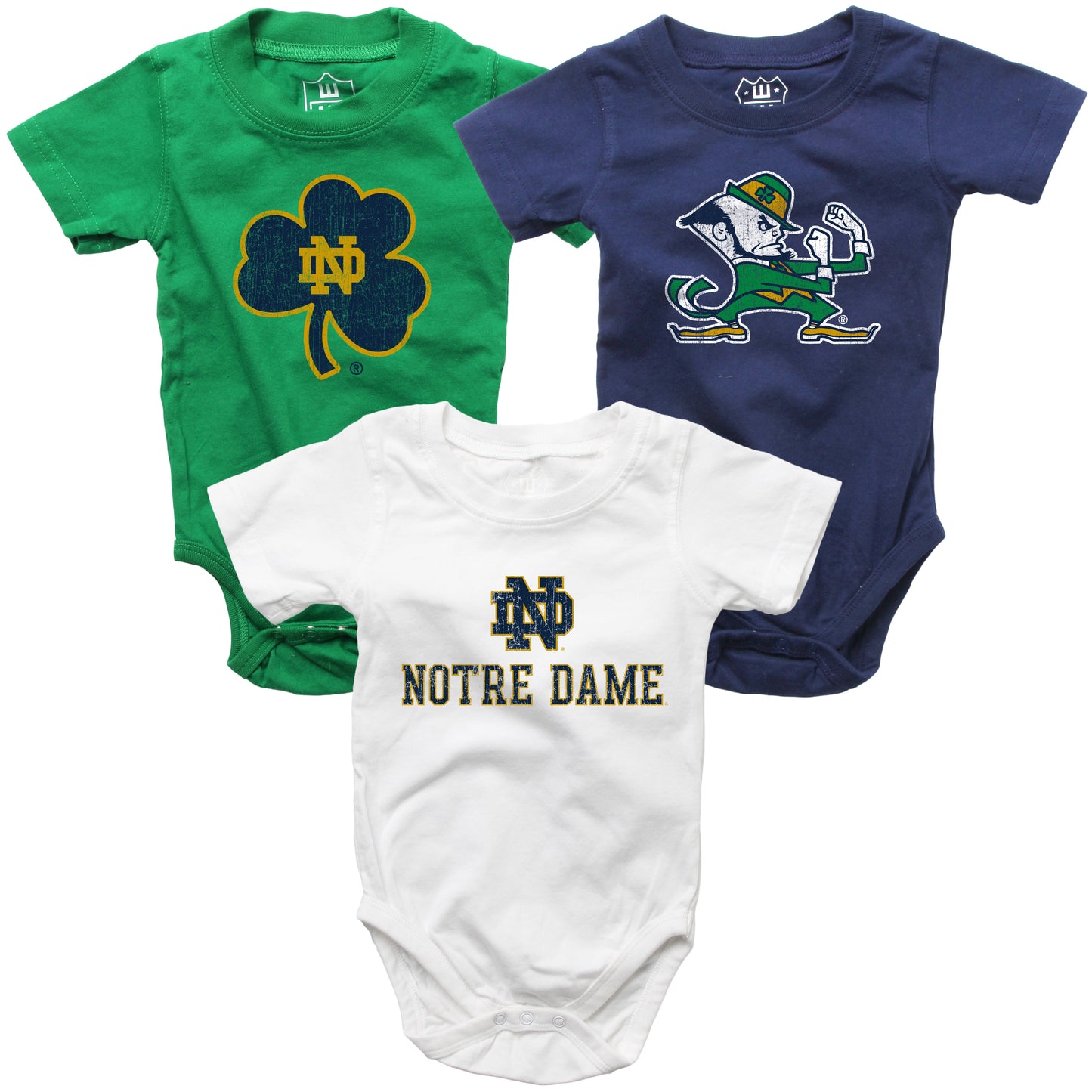 Notre Dame Fighting Irish Wes and Willy Baby 3 Pack Bodysuits