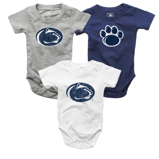 Penn State Nittany Lions Wes and Willy Baby 3 Pack Bodysuits