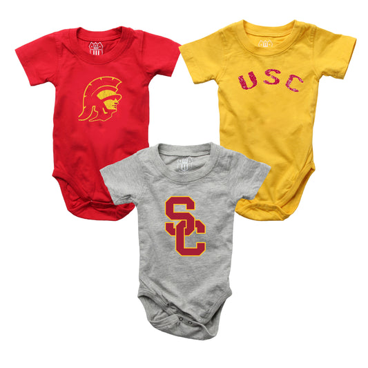 USC Trojans Wes and Willy Baby 3 Pack Bodysuits