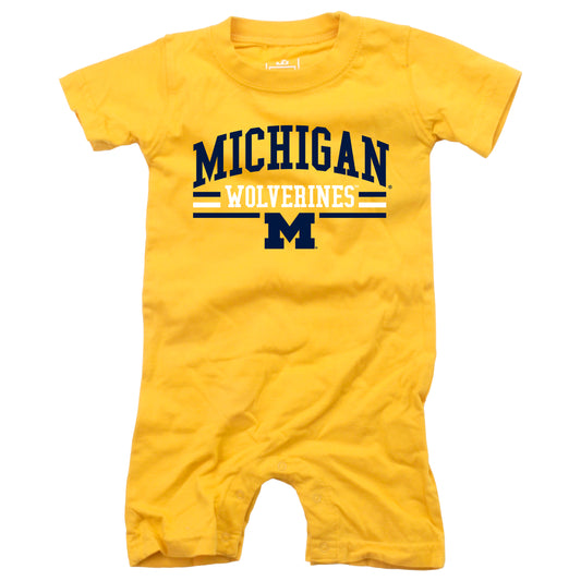Michigan Wolverines Wes and Willy Baby College Team Shorts Romper - YELLOW