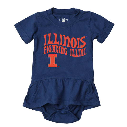 Illinois Fighting Illini Wes and Willy Baby Girls Ruffle Skirt Bodysuit-NAVY