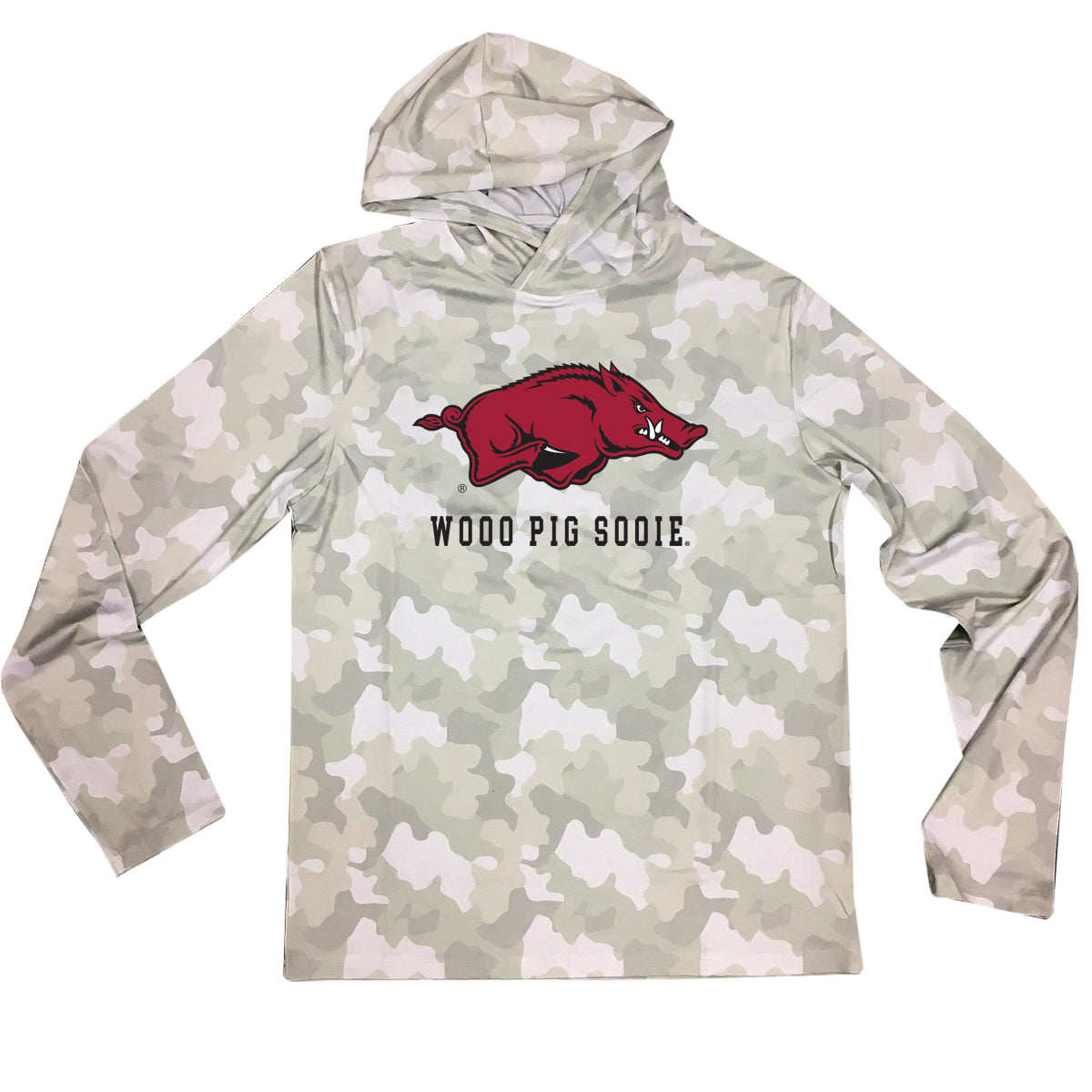 Arkansas Razorbacks Wes and Willy Mens College UPF 50+ Rash Guard Long Sleeve Hooded T-Shirt