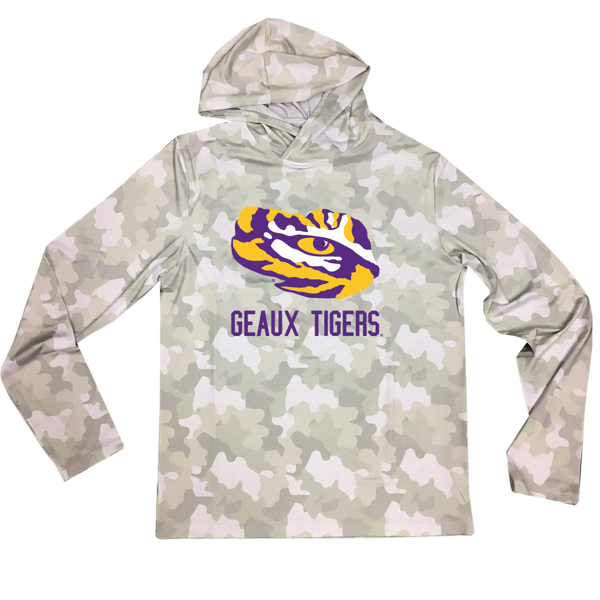 LSU Tigers Wes and Willy Mens College UPF 50+ Rash Guard Long Sleeve Hooded T-Shirt