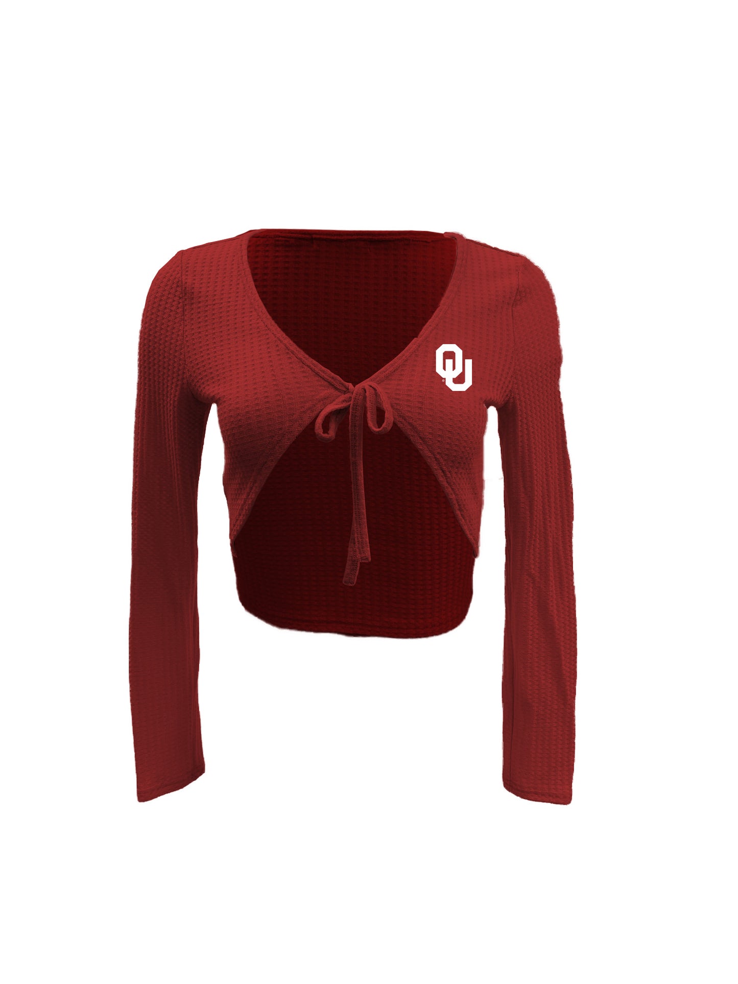 Oklahoma Sooners Women's Wes and Willy Long Sleeve Tie Front Crop Top