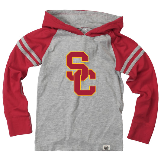 Southern Cal Trojans Wes and Willy Youth Boys Long Sleeve Hooded T-Shirt Striped