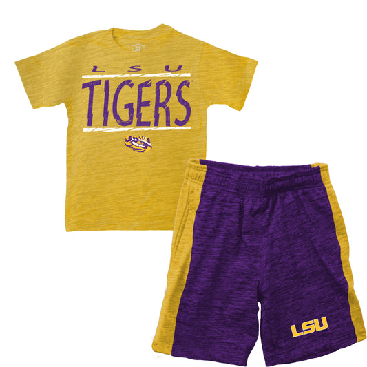 LSU Tigers Wes and Willy Little Boy and Toddler Cloudy Yarn Short and T-Shirt Set