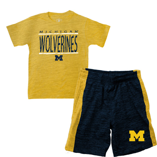 Michigan Wolverines Wes and Willy Little Boy and Toddler Cloudy Yarn Short and T-Shirt Set