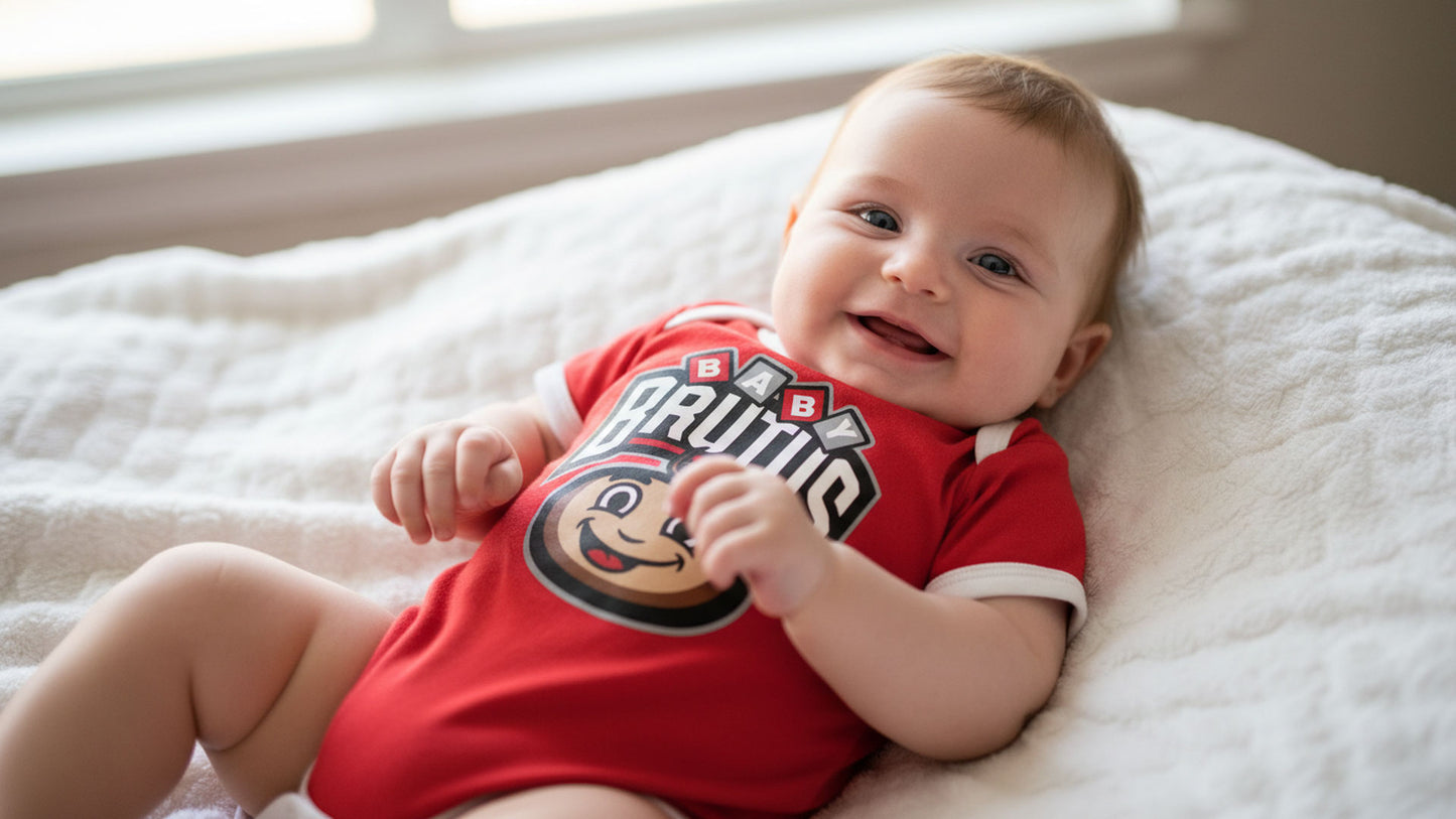 Wes and Willy Ohio State Infant Baby Brutus 100% Organic Cotton One Piece Romper