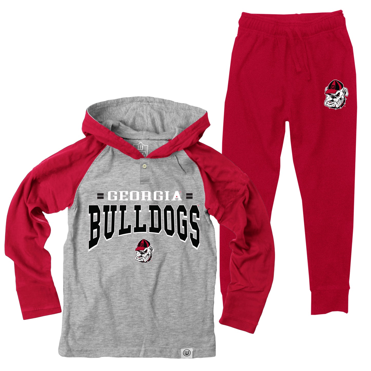 Georgia Bulldogs Wes and Willy Infant and Toddler Long Sleeve Hooded Henley and Pant Set